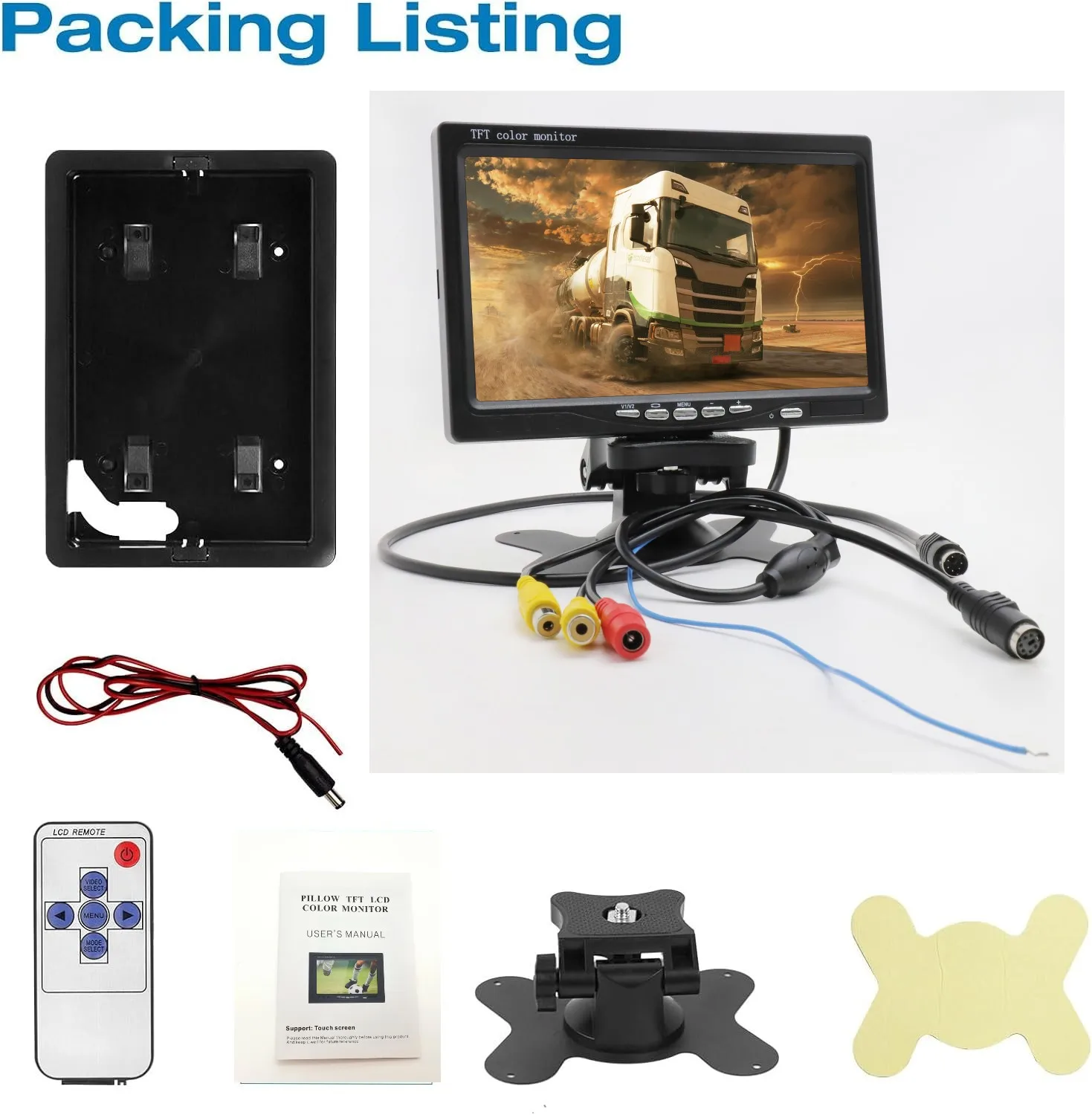 Rear View Rearview 7 Inch Split Screen Monitor for Car Vehicle Backup Camera Parking Assistance System Car Display Truck Monitor