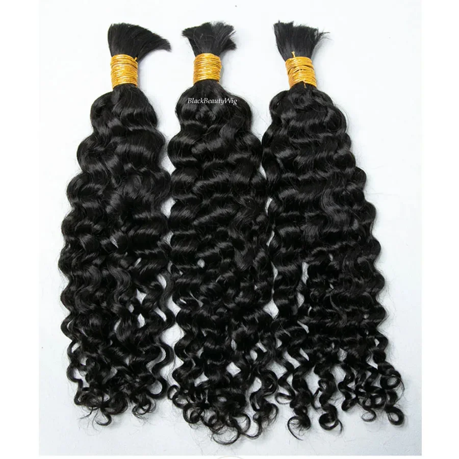 Diep krullend bulk menselijk haar voor vlechten Braziliaans Remy menselijk haar bulk geen inslag microvlechten haarbundels 3 stuks/partij_voghion.com