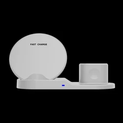 Заводская поставка 3 в 1 Qi 10 Вт Быстрая зарядка Беспроводная зарядная стойка Беспроводная зарядная станция для мобильных телефонов/часов/наушников