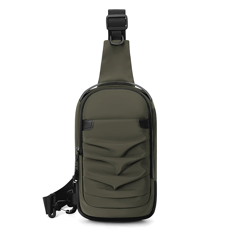 Small Batch Custom Wholesale Men's Chest Bag Waterproof Nylon Cloth Messenger Bag with Pleats Decoration