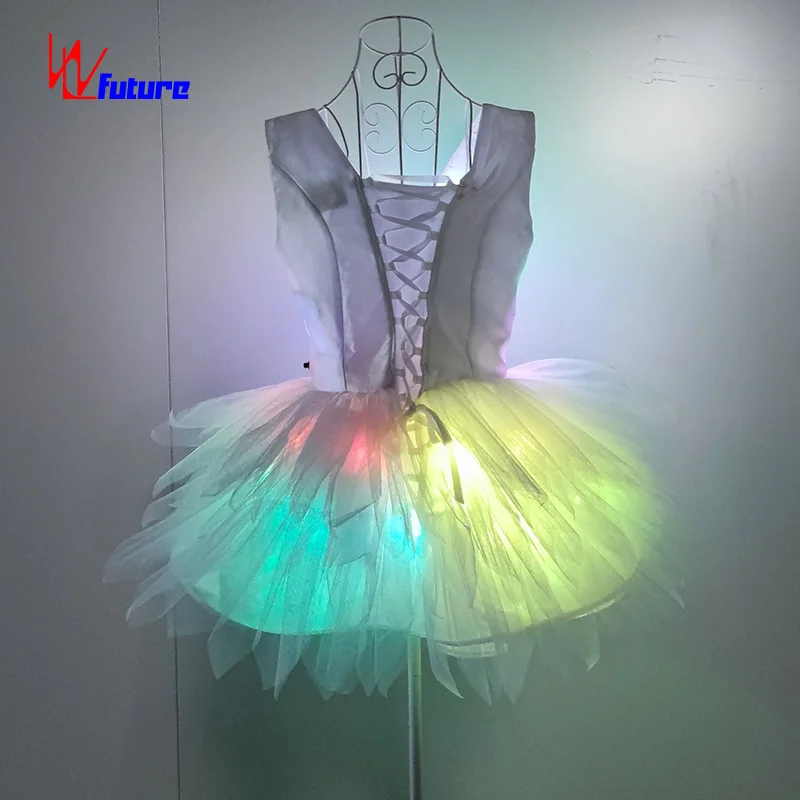 LED Glowing Light up Figure Skating Dress Performance Wear Carnival Outfit  for Women Adults 1 Piece White Luminous for Ballroom