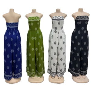 New Wholesale Women's Printed Casual Loose Jumpsuit Strapless Backless Wide Leg Pants