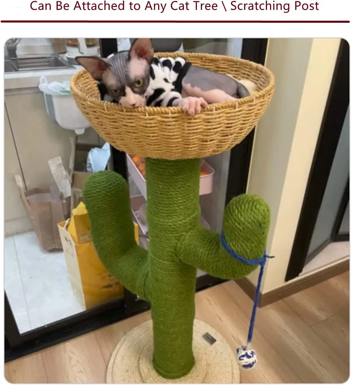 2-Pack Modern Cat Tower Tree Accessories Fiber Replacement Part Basket Bed Handwoven Wicker Rattan Cat Nest Bowl Bed Soft Cave