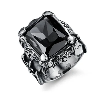 Factory High Quality Big Black Stone Custom Diamond Stainless Steel Mens Rings