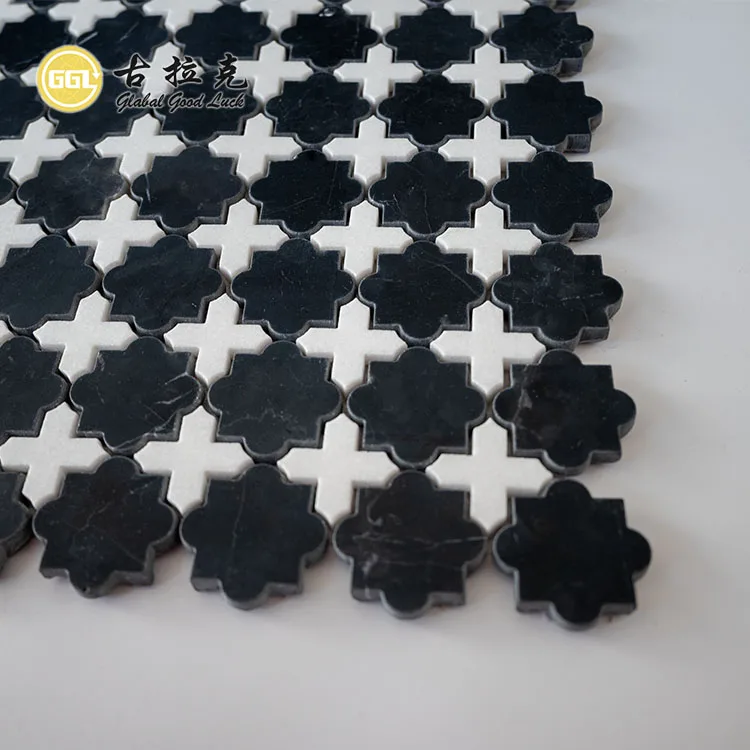 Cross Mix Star Shape Marble Pattern Waterjet Mosaic Tile Interior Design supplier