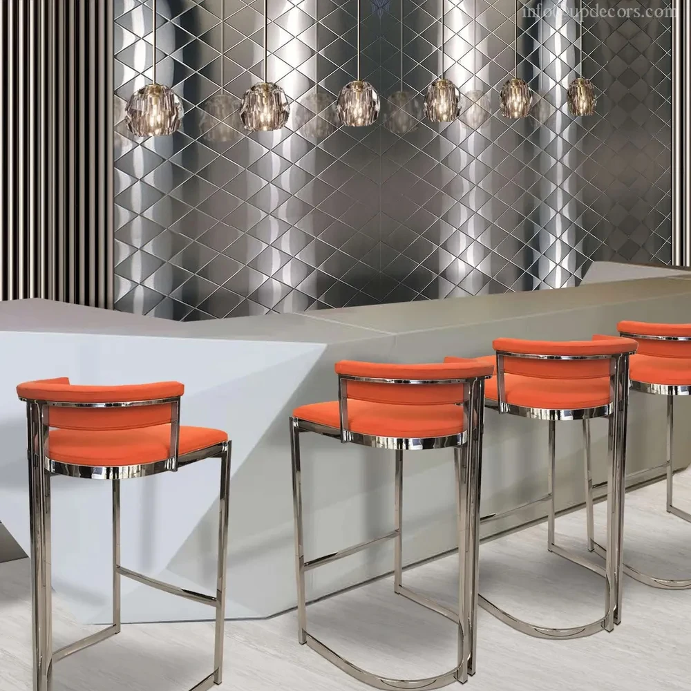 Orange Bar Stools Luxury Modern Vintage Design Gold Metal Leg High Bar Stool Chair For Bar Shop Buy Bar Stool Chair