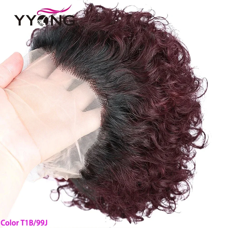 Korte Pixie Cut Pruik Menselijk Haar Pruiken Water Wave Ombre Bruin 13x1 Transparante Kant Voorkant Pruik Braziliaanse Maagdelijke Krullende Pruiken Voor Vrouwen_voghion.com