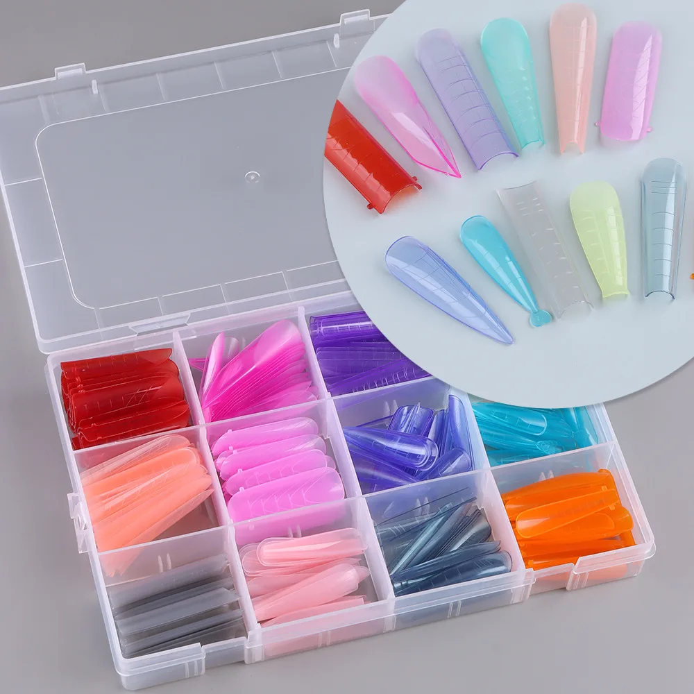 288Pcs High Quality Transparent Nail Forms Full Cover Colors 12 Styles Nail Dual Forms French Pink