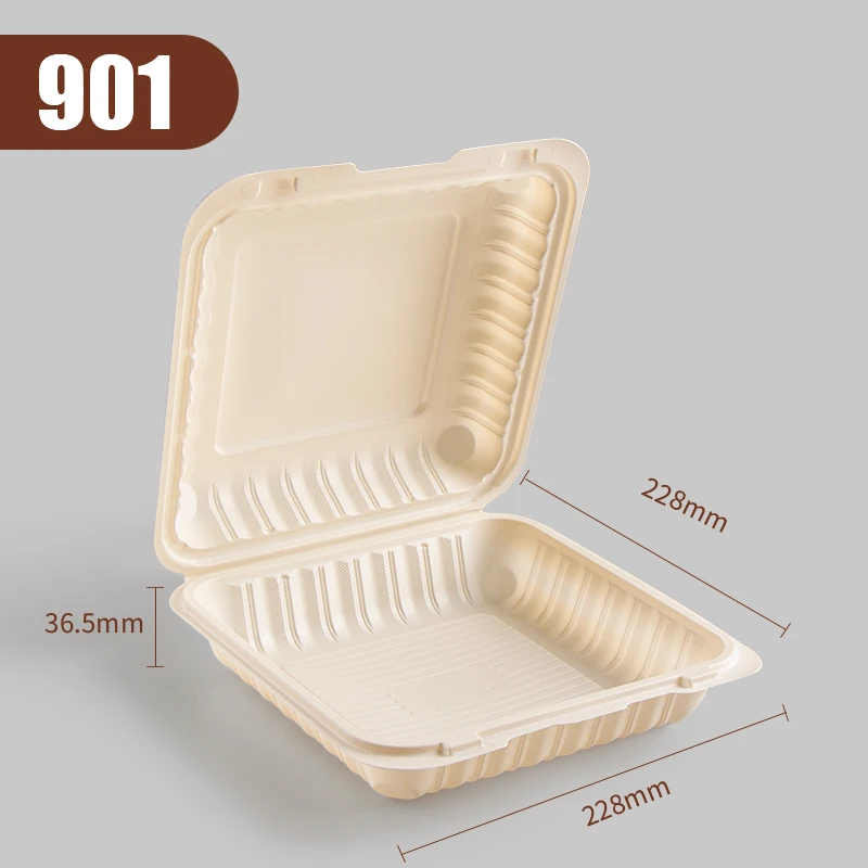 9x9inch Biodegradable Eco-friendly Clamshell Takeaway Hinged Lid To-go Lunch Bento Box Disposable Corn Starch Food Container