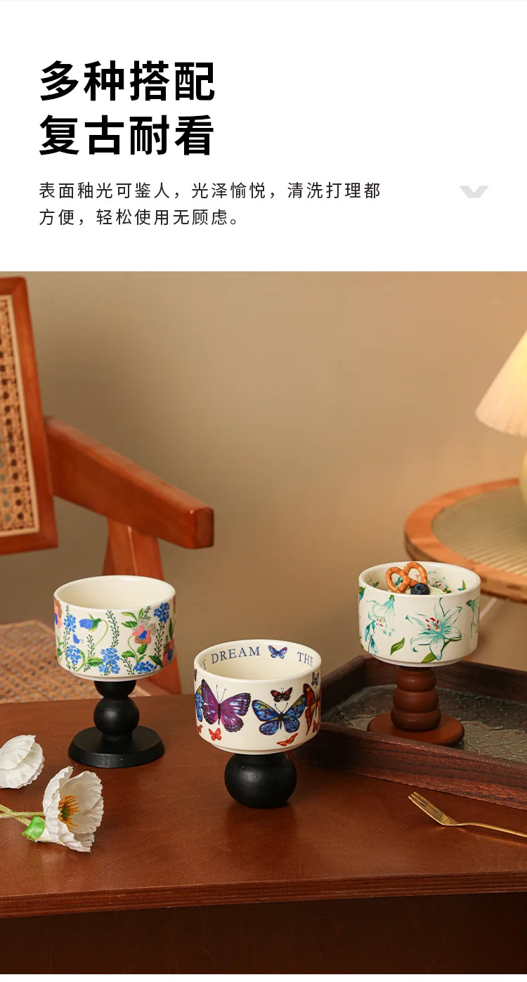 product vintage ceramic goblets create french household candle holders dessert ice cream cup ins candle goblets bowl-54