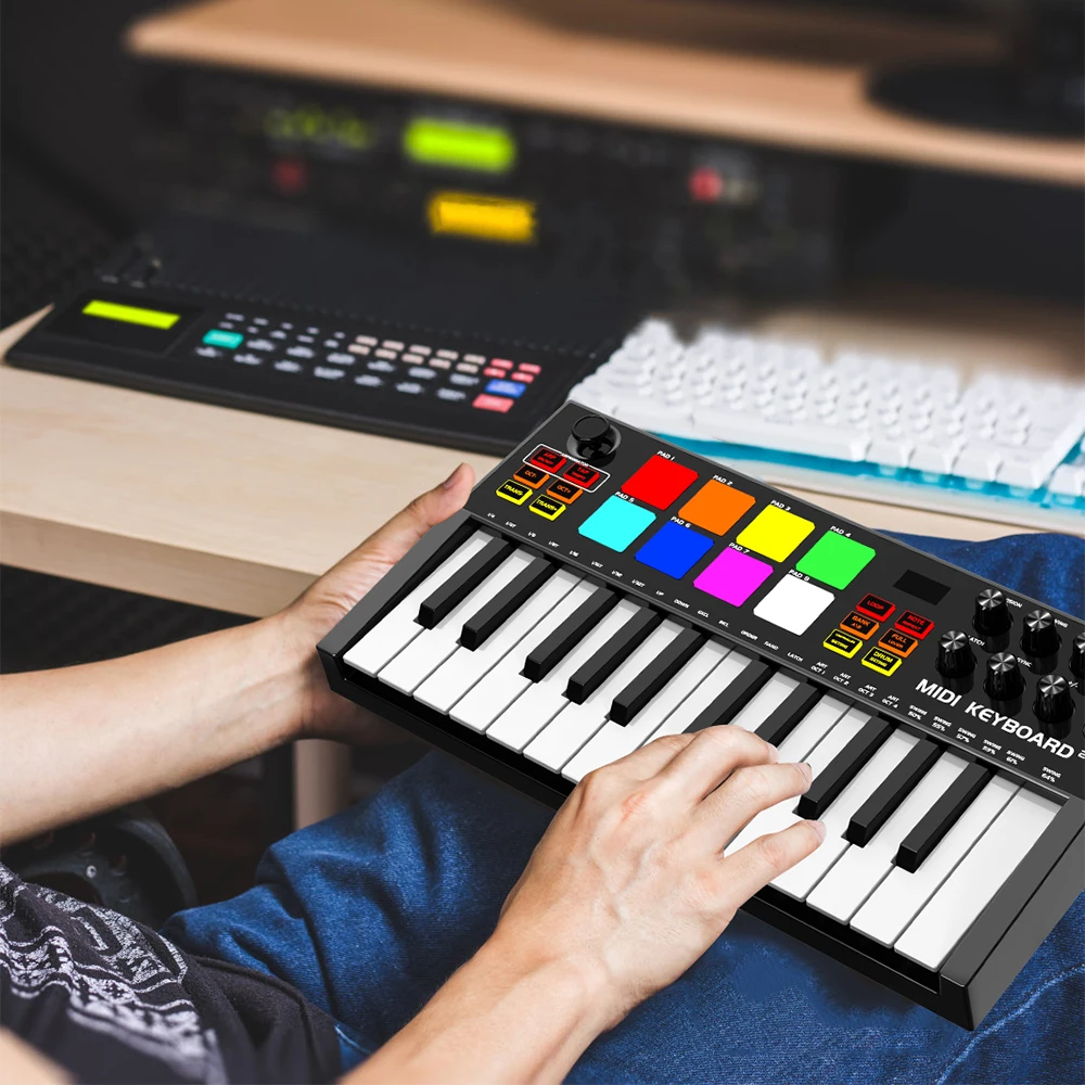 Лидер продаж профессиональный мини 25 Midi контроллер клавиатуры с 8 Rgb подсветкой барабанные колодки ручек