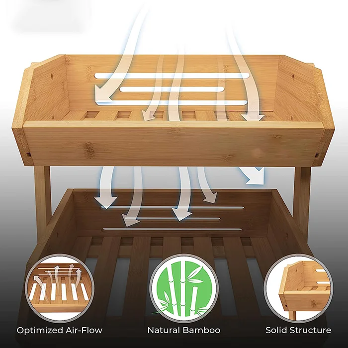 2 Tier Bamboo Stackable Storage Bins, Bamboo Fruit Basket Large ...