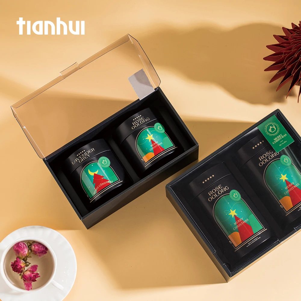 Tianhui caixa de janela vazia, latas de chá de natal, conjunto de embalagens para presentes, caixa de presente de festa premium para chá de flores