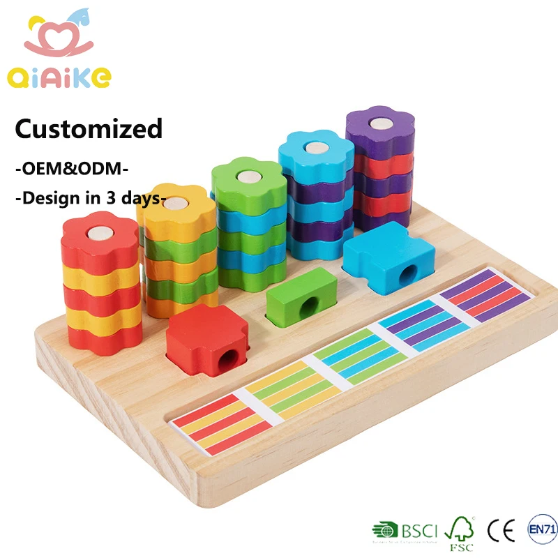 Balok Pembelajaran Montessori dan Permainan Pencocokan Warna untuk Anak-anak, Kolom Susun Pelangi Kayu serta Permainan Matematika untuk Pra-sekolah