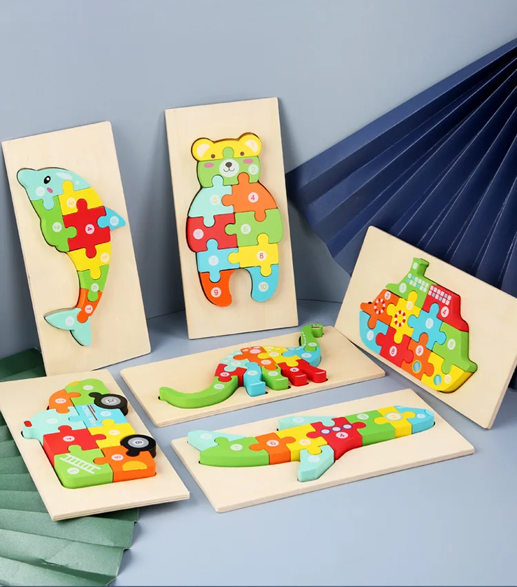 Wooden 3d Puzzle Jigsaw Toys Cartoon Animal Colorful Kids Educational ...