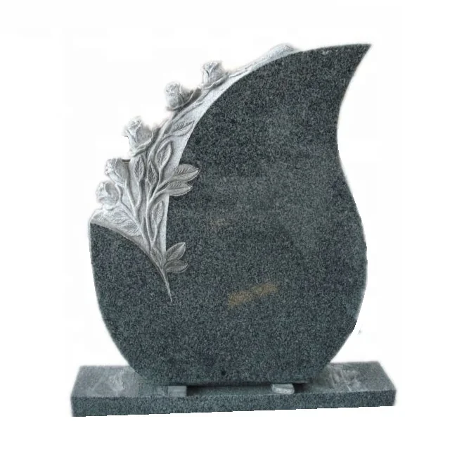 Dark Brown Granite Carving Engraving Flowers Shape Tombstone Europe Upright Headstone With Flower