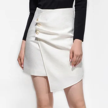 High-end Elegant Women Sexy White Irregular Beaded Woman Casual Club Pub Leather Mini Skirt