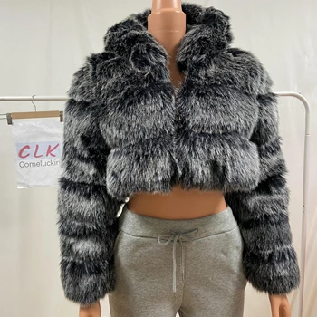 Winter Coat thicken Jackets For Women 2022 Faux Fox Fur Coat With Zipper cropped Hoodde outwear Short Fur Coat for Lady