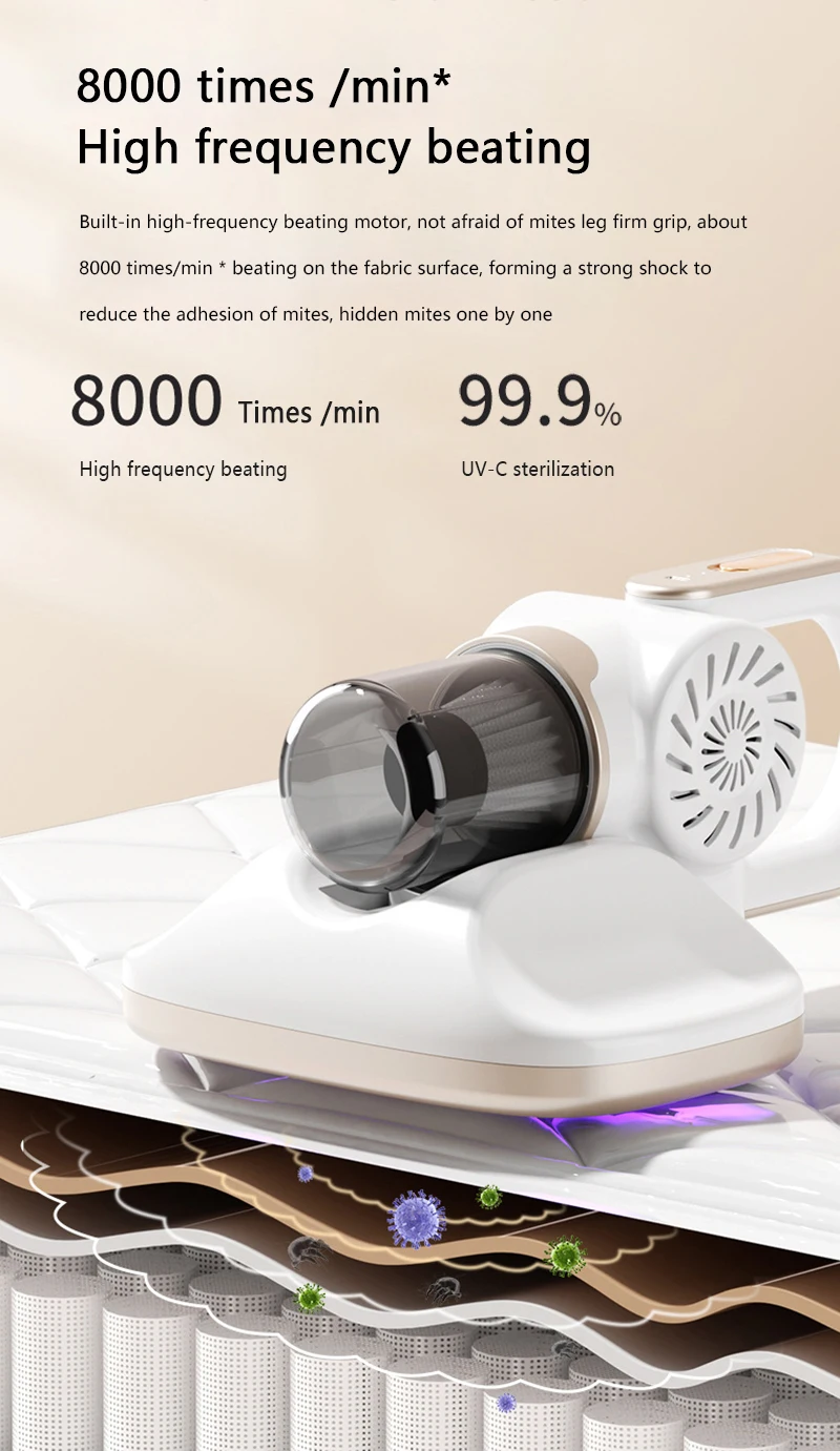 Handheld Mattress Vacuum Cleaner Powerful Deep Cleaning Machine with UV Lamp Dust Mite Sensor Bed Mattresses Vacuum 100W