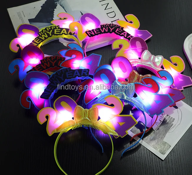 New Led 2024 Flash Headband Crown Optical Fiber Hair Band Happy New