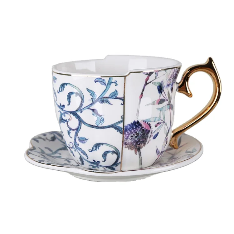 popular unique porcelain coffee/tea cup and saucer with gold rim