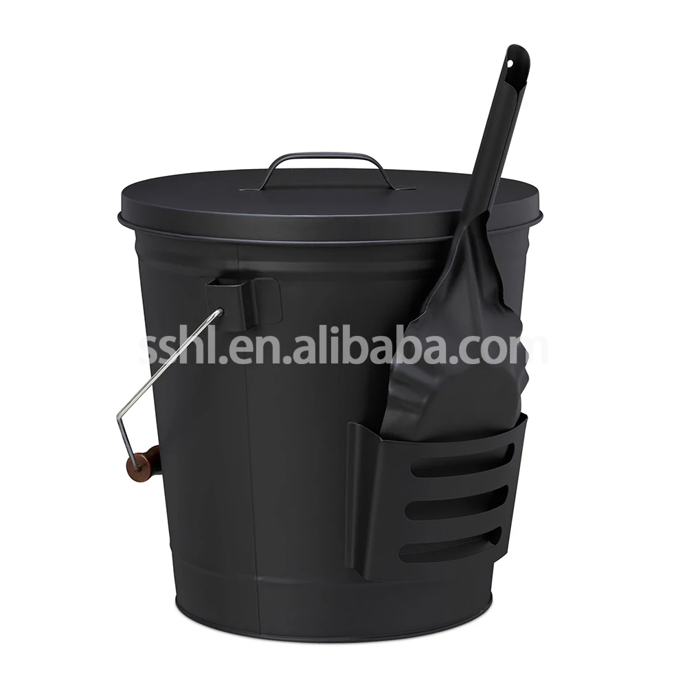 Black Metal Ash Bucket With Lid And Shovel Coal Bucket Buy Ash Coal