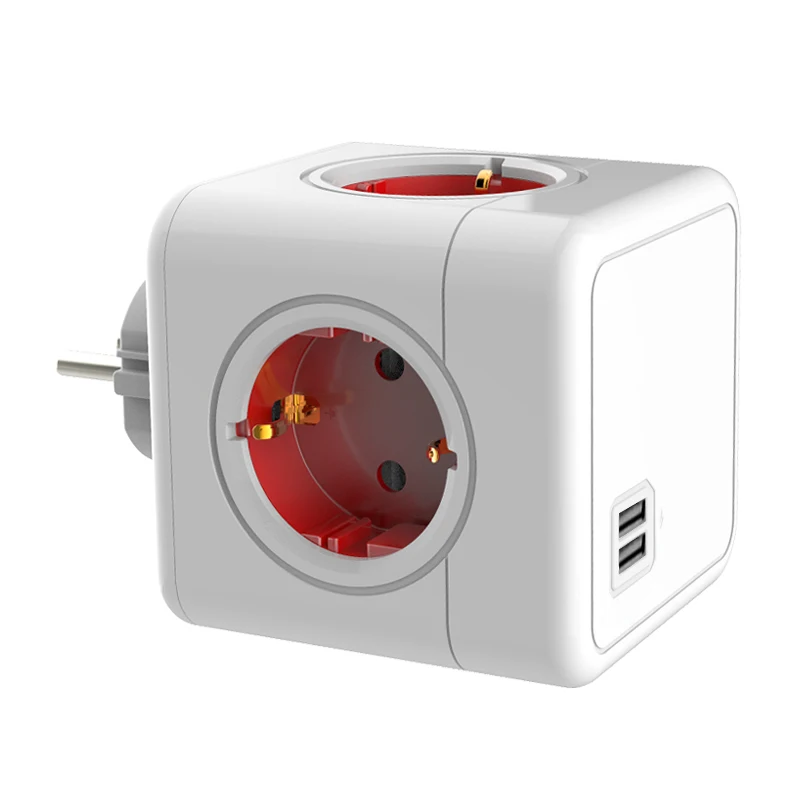 Europe Power Strip Cube Socket with 2X USB Port Germany Outlet Extension Multi Wall Plug Adapter Surge Protect