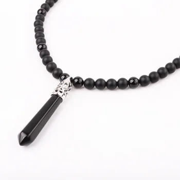 High Quality Healing Point Pendant 8mm Black Onyx Bead Men Jewelry Necklace