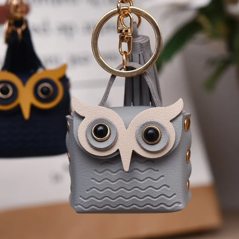 Creative Leather Owl Zero Wallet Keychain Trend Car Bag Couple Keychain Small Pendant Wholesale