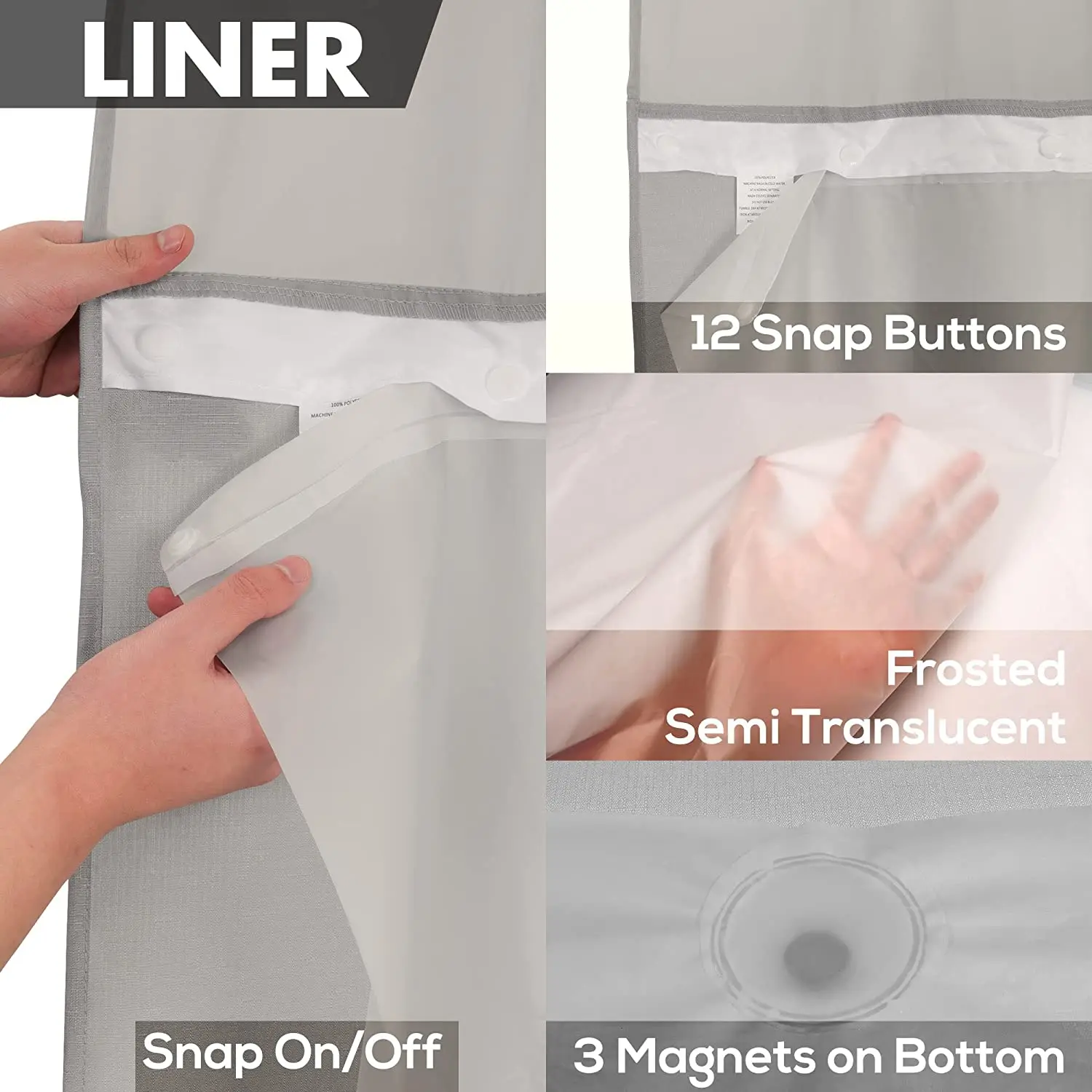 New Custom Polyester Waterproof Hookless Shower Curtain Double Liner