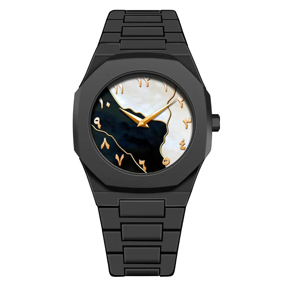 Hot Selling Quartz Movement Mineral Glass OEM Logo Water Resistance Black Arabic Aura Thin Plastic Stainless Steel 20mm 40mm