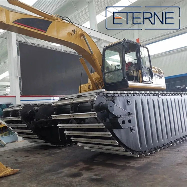 Extendable Amphibious Excavator Undercarriage Chassis Pontoon in the Water