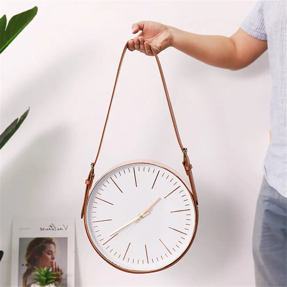 Современные кожаные настенные часы на заказ держатель для ремня будильник из стекла творчества домашний декор
