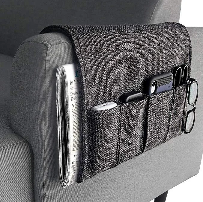 Durable Soft Caddy Organiser Couch Chair Armrest Storage Pockets Bag for Cellphone Tablets Magazines Glasses Snacks Pouch Waterproof Sofa Armrest Organizer Grey 