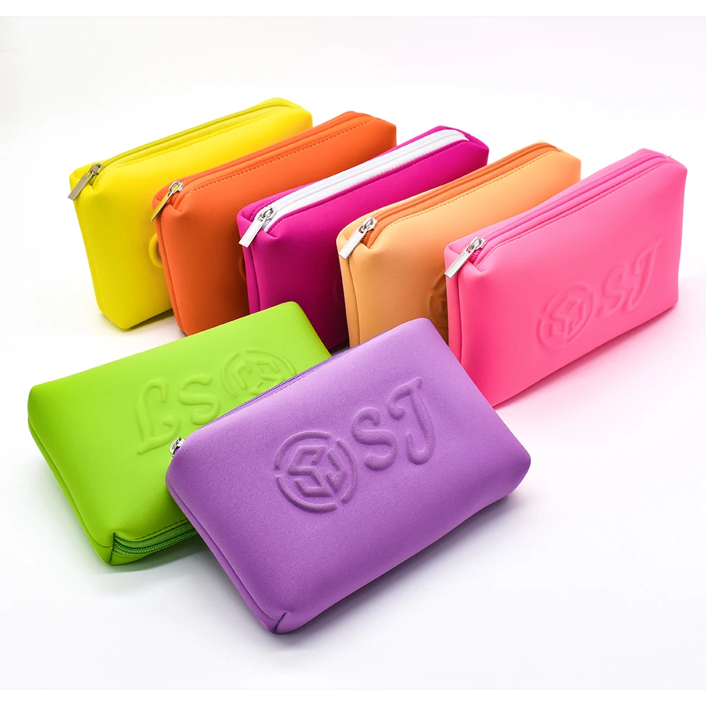 Custom logo Waterproof Purple Cosmetic Organizer Bags Small Travel Makeup Storage Bag Neoprene Zipper Pouch