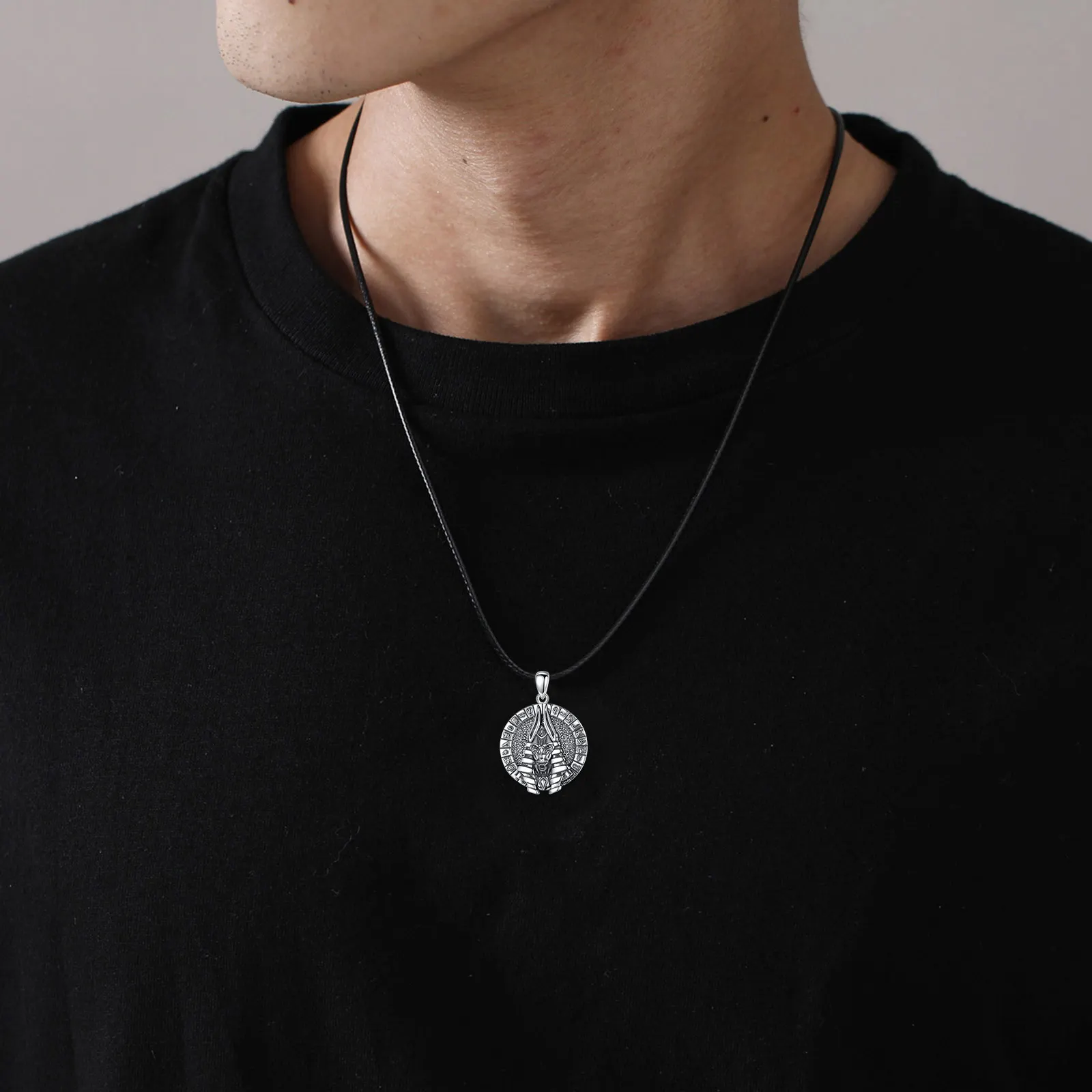 Ciondolo Collana In Argento Sterling 925 Con Anubi, Hamsa E Occhio Di Horus, Gioielli Egiziani Vintage Per Uomo E Donna, Catena 50 Cm + 5 Cm