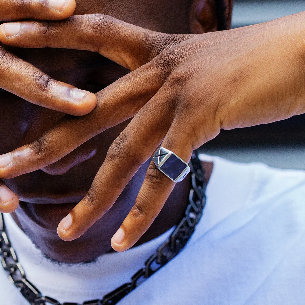 Onix Anillos De Hombre Oro Blanco Oro Blanco Zafiro Anillo Hombre