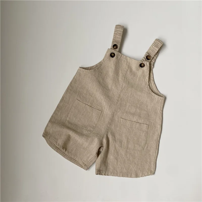 Summer Baby Linen Clothes Sleeveless Pockets Overalls Suspender Pants