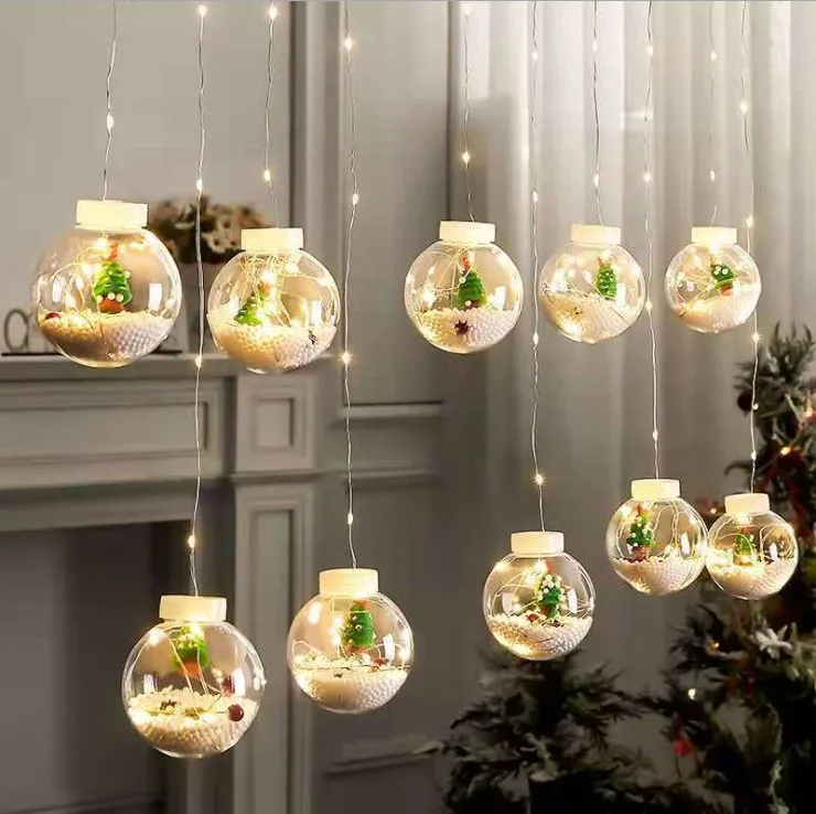 Santa Claus Ball String Led Window Curtain Garland Fairy Christmas Decoration Lights for Room LED Wishing Ball Curtain Light
