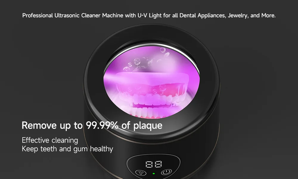 Description Picture 4 of itemUltrasonic Cleaning Machine Household Clean Jewelry With UV Lamp Dentures Small Black and White Touch Cleaner Home New Medical