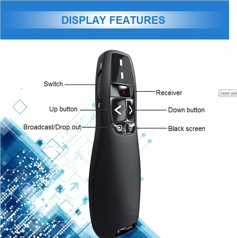 2.4GHz USB Wireless Presenter PPT Pointer Remote Control for Powerpoint Presentation PPT Clicker R400