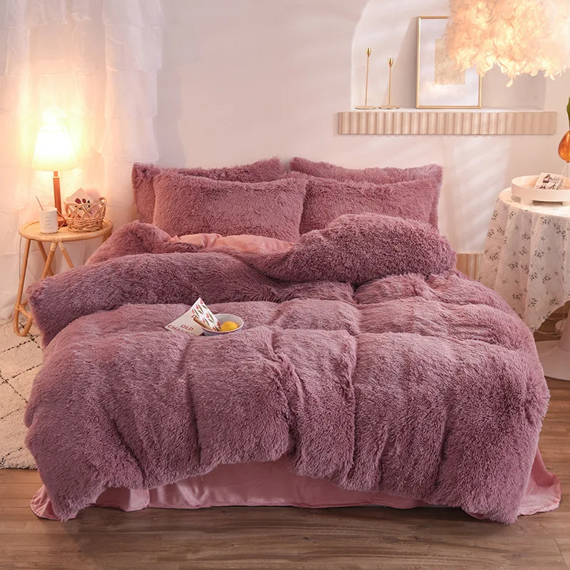 Uhamho Faux Fur Velvet Fluffy Bedding Duvet Cover Set Down Comforter Quilt  Cover