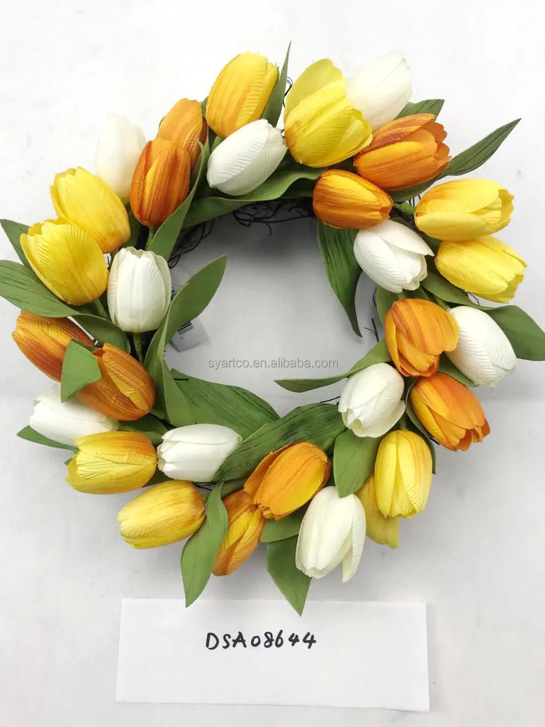 Custom Spring Artificial Flowers Home Decor Silk Tulips Flower Artificial Summer Wreath for Front Door Decor