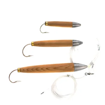 Fishing Wood Cedar Plug Chain Lure Artificial Bait Wooden Baitsocean Tackle for Striped Bass Tuna Fishing Mustad Hook – Hooks – view 2