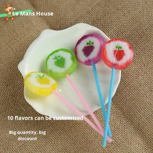 Handmade Sliced Lollipops Hard Candy Fruity Flavored Short Stick Packaged in Bottles with Coating for Decoration