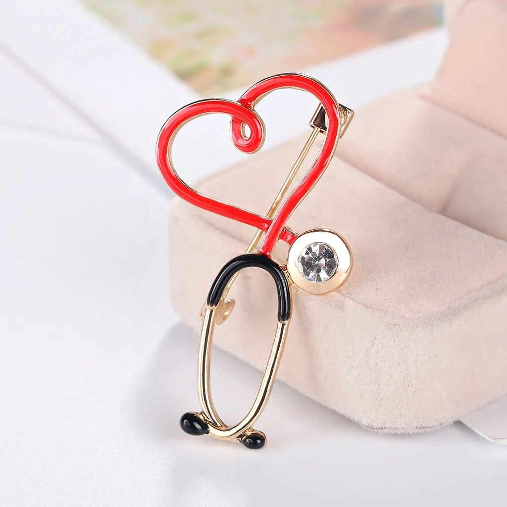 Medical Nurse Rhinestone Brooch Stethoscope Enamel Nurse Doctor Brooches Pins Nursing Gift Accessories