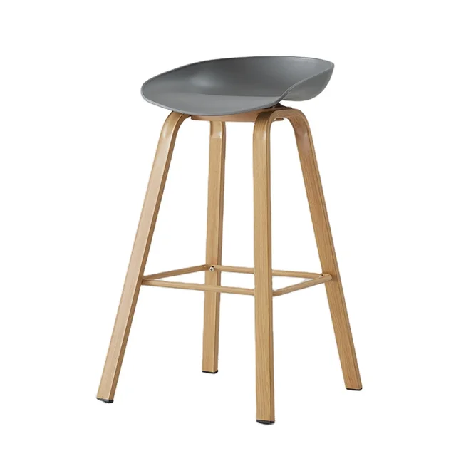 modern cafe kitchen furniture gray pp seat heat transfer metal leg plastic bar chair