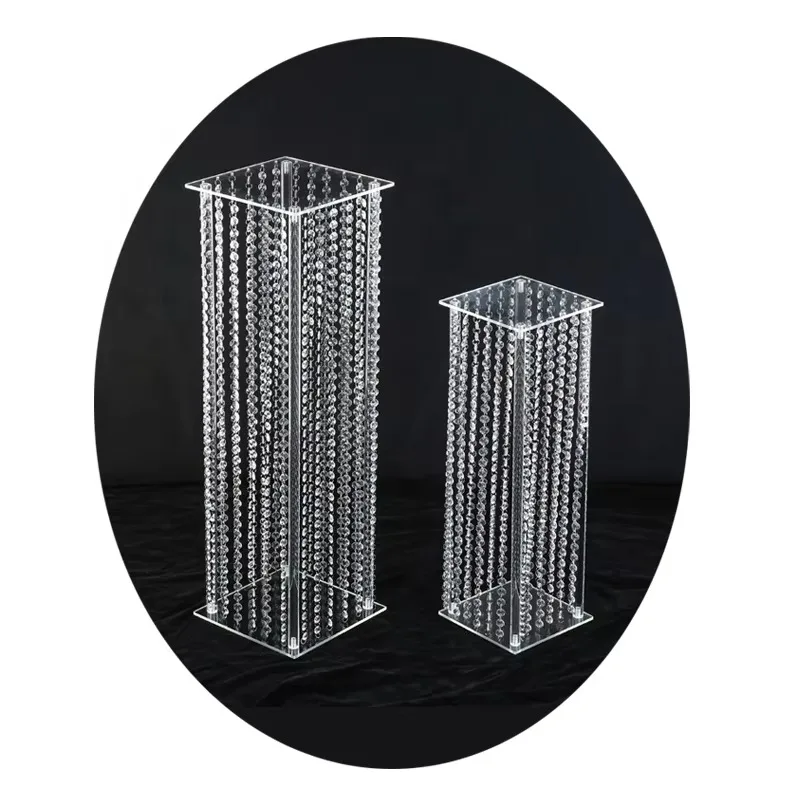 YAMAI Luxury High Quality 32in Plastic White Column Flower Vase Stand Crystals for Weddings Centerpieces 15.8 Inch Electricity