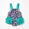 Dark Floral Teal Strap Ruffle Romper Back