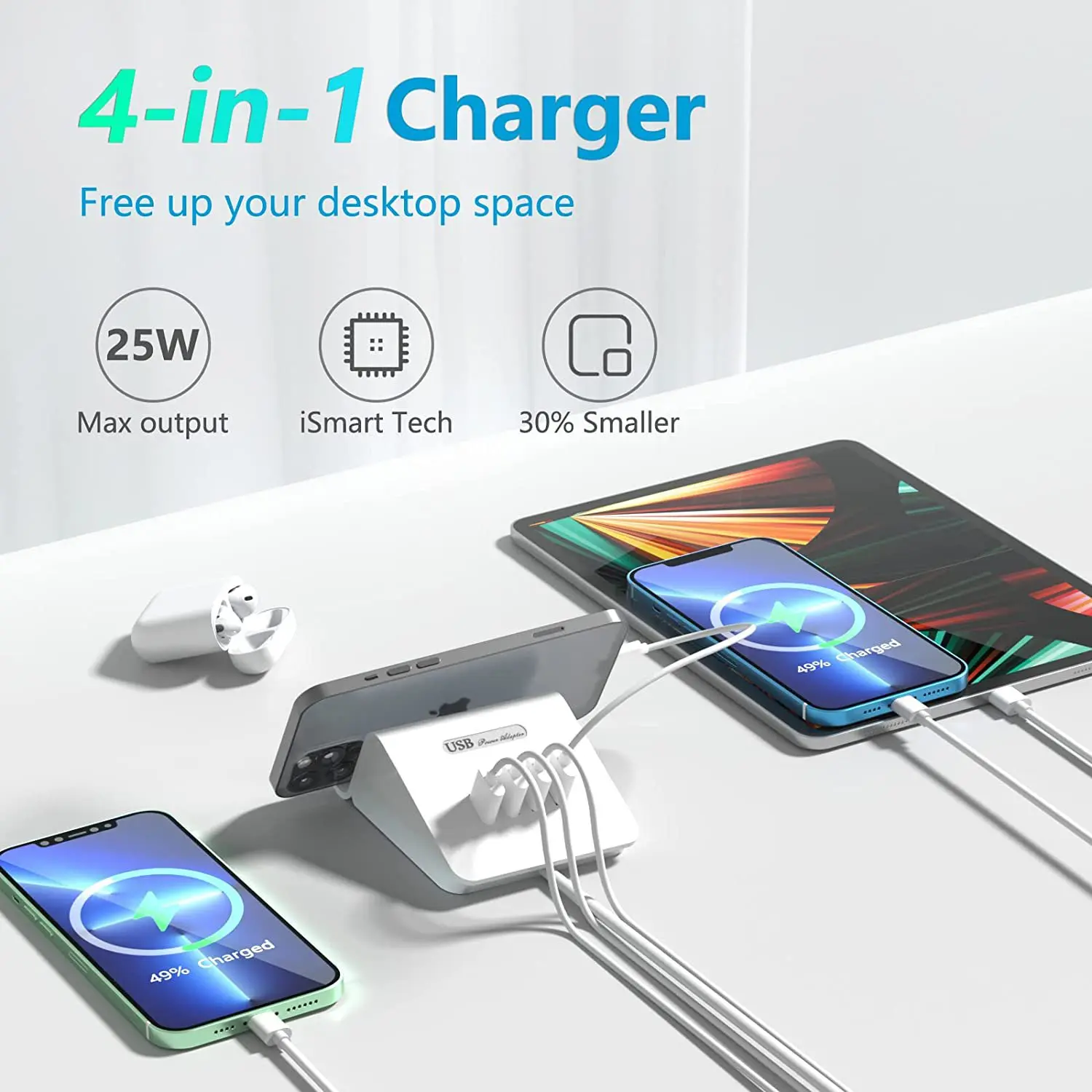 25W Desktop Charger is suitable for Charging Smart Phone, Tablet, Bluetooth Speaker details